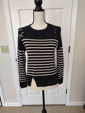 Saint James Mademoiselle Wool Blend Stripe Black White Sweater